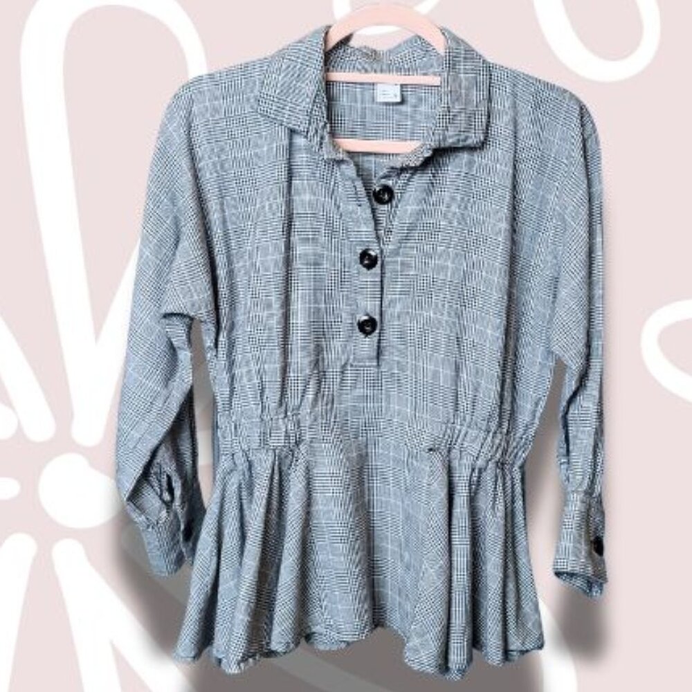 10.$5-M-THE LABEL LIFE Brushed Flannel Top Blk/Cream/Wht Fit to Flare